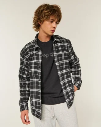Camisa de franela con forro térmico y corte cuadrado