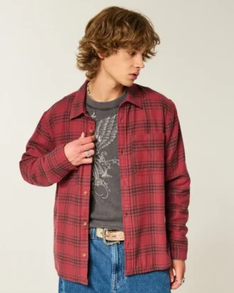 Camisa de franela con forro térmico y corte cuadrado