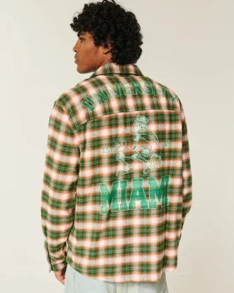 Camisa de franela con gráfico de los Hurricanes de la Universidad de Miami