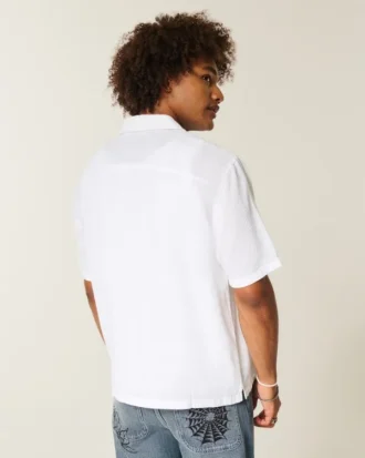 Camisa de manga corta con textura, mezcla de lino y corte cuadrado