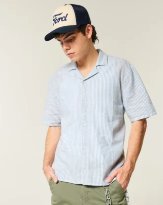 Camisa de manga corta y corte recto de mezcla de lino