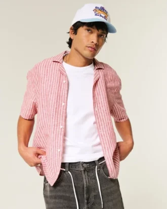 Camisa de manga corta y corte recto de mezcla de lino