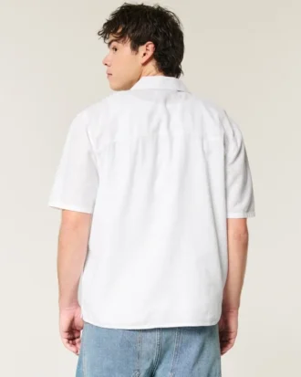 Camisa de manga corta y corte recto de mezcla de lino