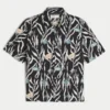 Camisa de mezcla de lino con estampado de peces tropicales