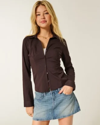 Camisa elástica de popelín con botones