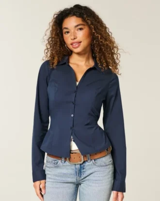 Camisa elástica de popelín con botones