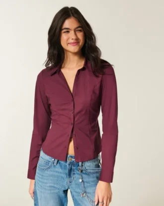 Camisa elástica de popelín con botones