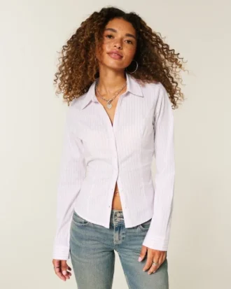 Camisa elástica de popelín con botones