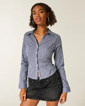 Camisa elástica de popelín con botones