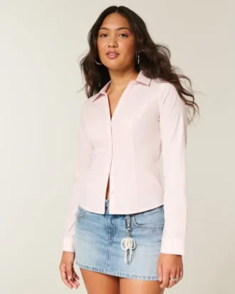 Camisa elástica de popelín con botones