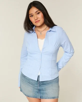 Camisa elástica de popelín con botones