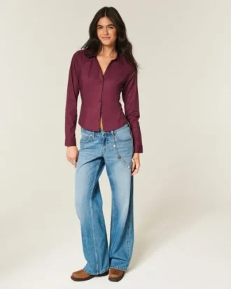 Camisa elástica de popelín con botones