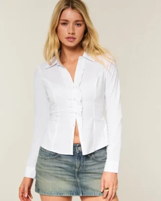 Camisa elástica de popelín estilo esmoquin