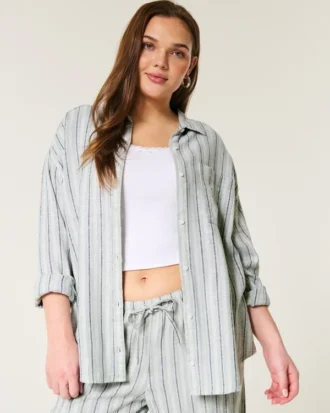 Camisa oversize de mezcla de lino