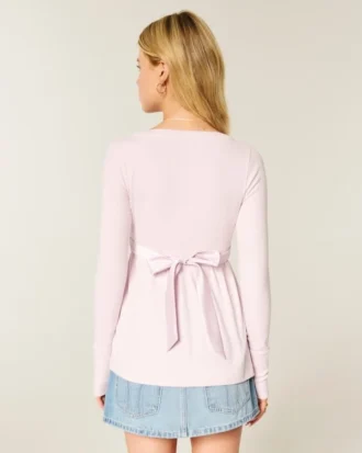 Camiseta babydoll de manga larga con cruzado delantero