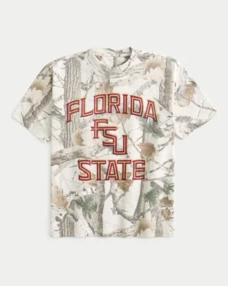 Camiseta camuflaje con estampado de los Seminoles de la Universidad Estatal de Florida, de corte cuadrado y tejido grueso