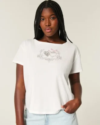 Camiseta con estampado de corazón y lazo trasero fácil de atar