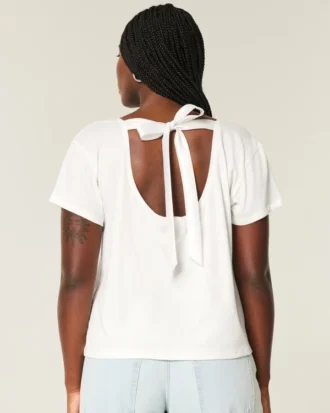 Camiseta con estampado de corazón y lazo trasero fácil de atar