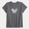 Camiseta con estampado de mariposa que se adapta fácilmente al cuerpo
