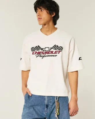 Camiseta corta holgada y gruesa con gráfico de Chevrolet