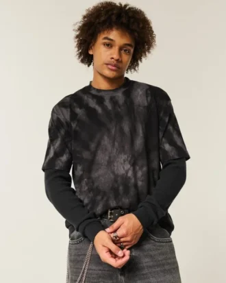 Camiseta de algodón grueso con cuello redondo y estampado tie-dye