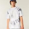 Camiseta de algodón grueso con cuello redondo y estampado tie-dye