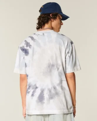 Camiseta de algodón grueso con cuello redondo y estampado tie-dye