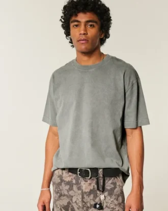 Camiseta de algodón lavado grueso y corte cuadrado