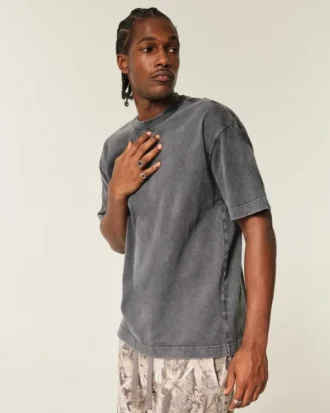 Camiseta de algodón lavado grueso y corte cuadrado