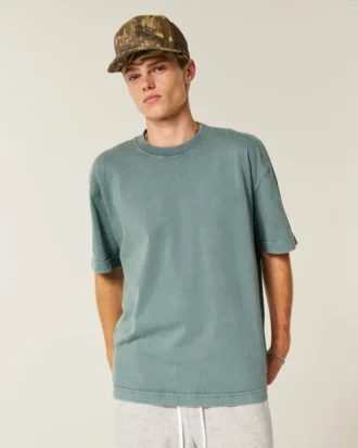 Camiseta de algodón lavado grueso y corte cuadrado