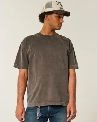 Camiseta de algodón lavado grueso y corte cuadrado