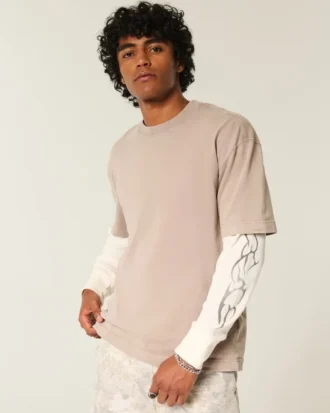 Camiseta de algodón lavado grueso y corte cuadrado