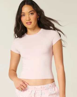 Camiseta de bebé con cuello redondo, tejido elástico suave y sin costuras