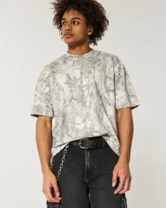 Camiseta de cuello redondo, corte cuadrado, gruesa y corta, con estampado de camuflaje