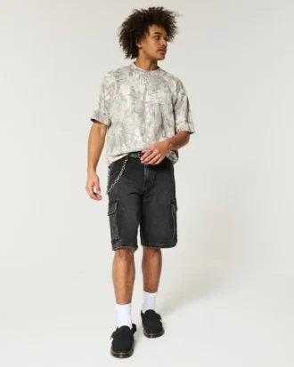 Camiseta de cuello redondo, corte cuadrado, gruesa y corta, con estampado de camuflaje