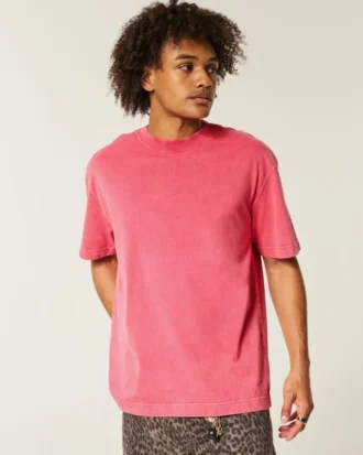 Camiseta de cuello redondo, lavada, gruesa y de corte cuadrado