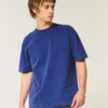 Camiseta de cuello redondo lavada, gruesa y holgada