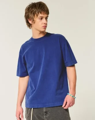 Camiseta de cuello redondo lavada, gruesa y holgada