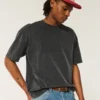Camiseta de cuello redondo lavada, gruesa y holgada