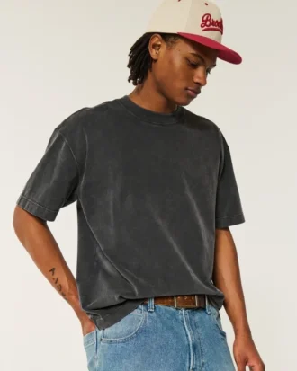 Camiseta de cuello redondo lavada, gruesa y holgada