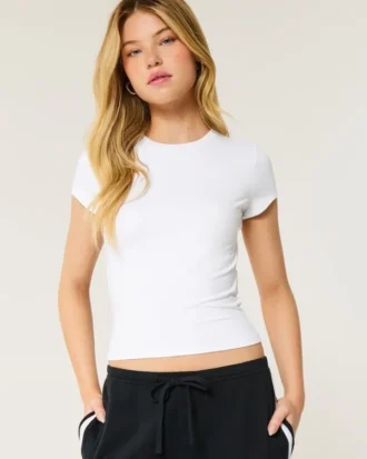 Camiseta de cuello redondo para bebé de tejido elástico suave sin costuras
