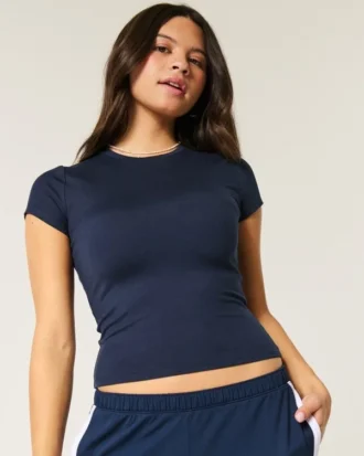 Camiseta de cuello redondo para bebé de tejido elástico suave sin costuras