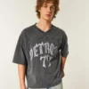 Camiseta de fútbol con gráfico Detroit, oversize y de peso pesado