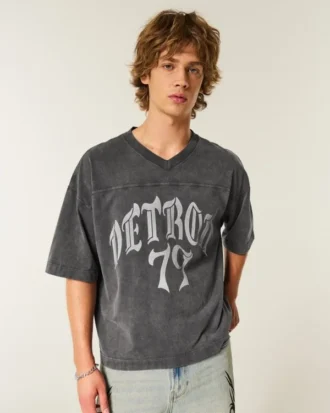 Camiseta de fútbol con gráfico Detroit, oversize y de peso pesado