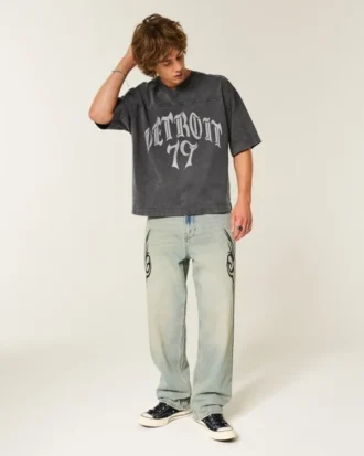 Camiseta de fútbol con gráfico Detroit, oversize y de peso pesado