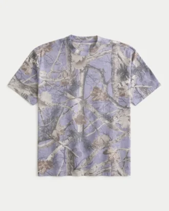 Camiseta de manga corta con estampado de camuflaje, corte recto y tejido grueso