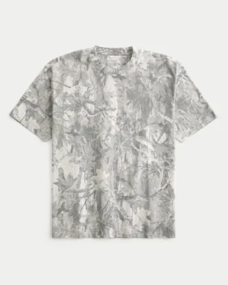 Camiseta de manga corta con estampado de camuflaje, corte recto y tejido grueso