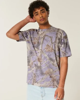 Camiseta de manga corta con estampado de camuflaje, corte recto y tejido grueso