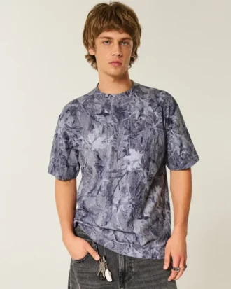 Camiseta de manga corta con estampado de camuflaje, corte recto y tejido grueso