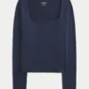 Camiseta de manga larga sin costuras con cuello cuadrado